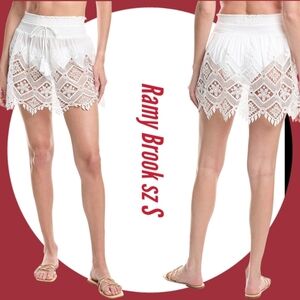 Ramy Brook Swim Cover Up Skirt White Lace Detail And Smocked Waist Mini Skirt